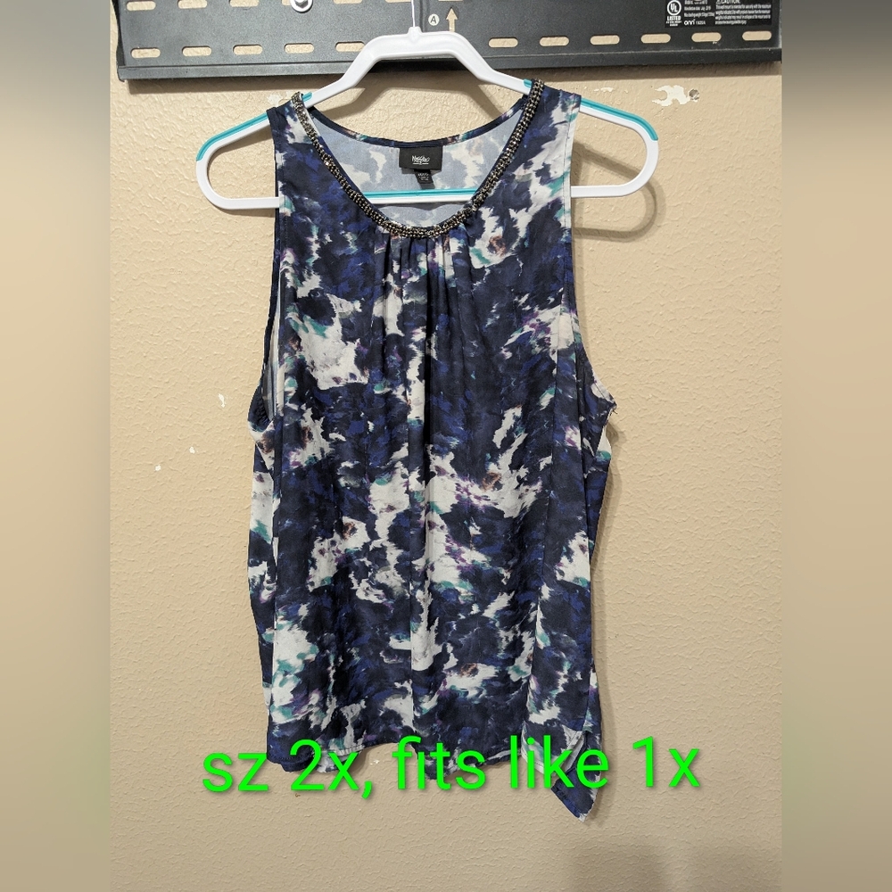 Tribal Women's Blue and White Sleeveless Top